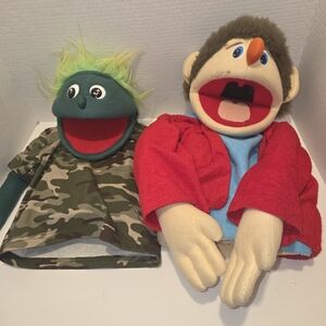 Set Of 2 Vintage Half Body Hand Puppets: The Train Depot And Unknown Large